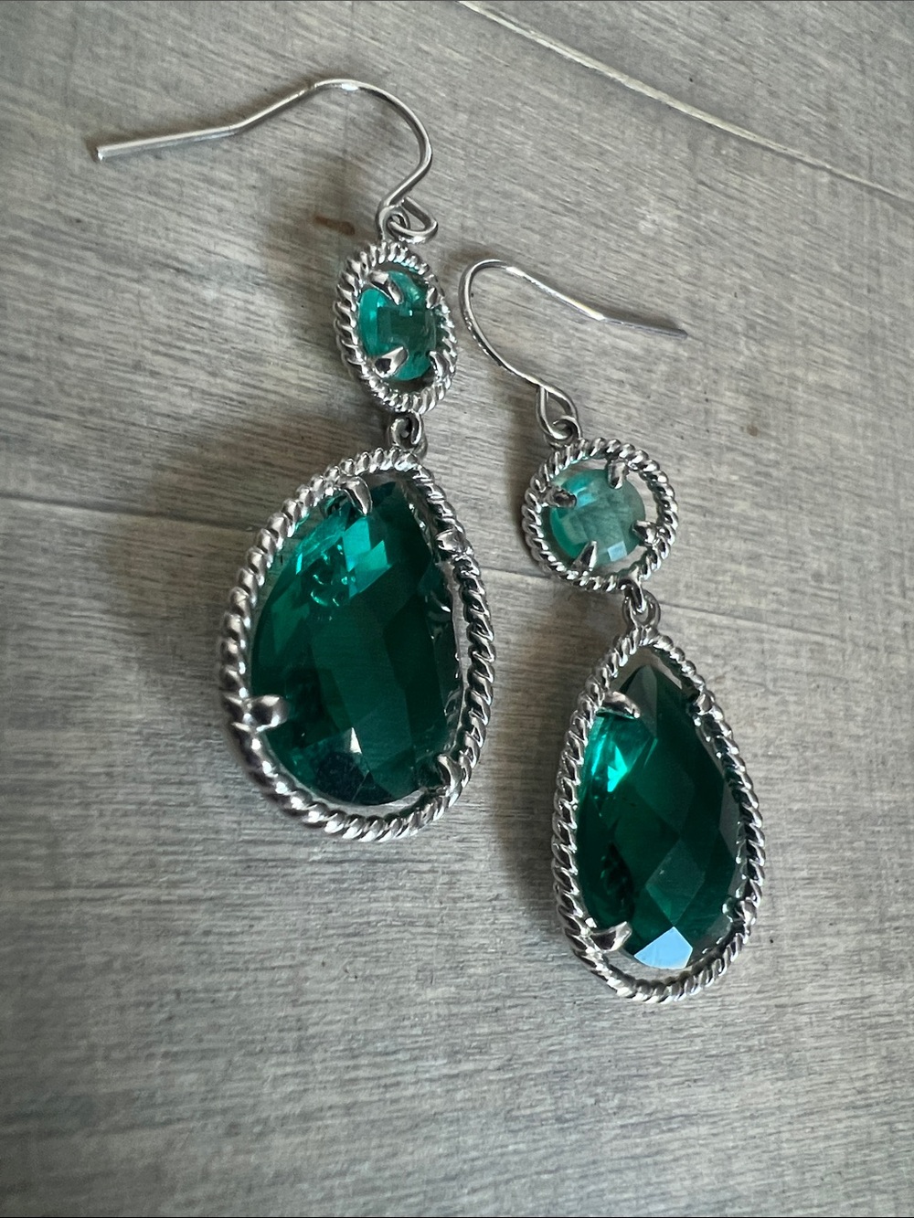 Silver-Tone Deep Green Faceted Drop Earrings - Picture 4 of 8